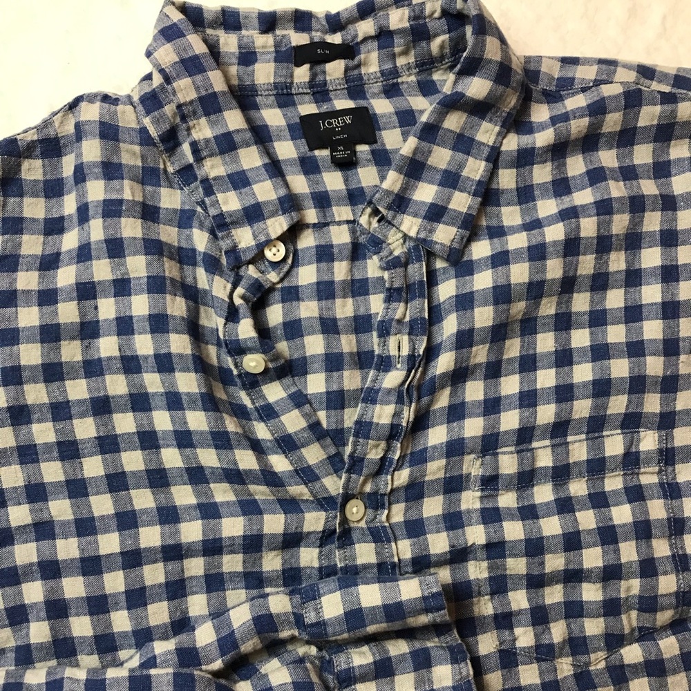 J.Crew plaid button down linen shirt size XL